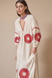 Vestido Maxi de Verano 2025, Estilo Casual, Bordado, Cuello en V, Manga Corta, Lavable, para Tallas Grandes, 100% Algodón Tejido, Cintura Natural - Product Image 2