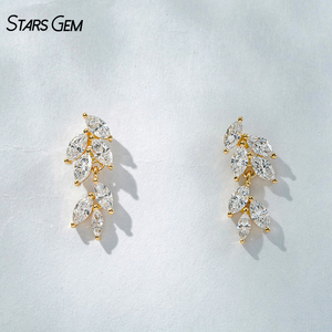 Starsgem 0.79ct 2x4mm Marquise Cut Lab Grown D Color 18K Yellow Gold 1.6g Luxury Unisex Earrings Olive <b>Branch</b> Style - Product Image 1
