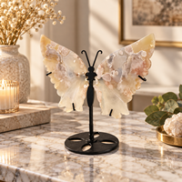 Ornement en cristal de 13 cm en agate fleur de cerisier avec ailes de papillon, décoration pour la maison, table, étagère, cadeau