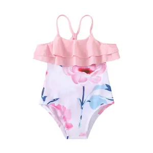Wholesale Flower Printed Cross Straps Baby Swimming Suit Children Swimwear Toddler Swim Wear