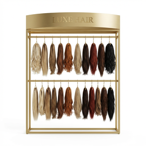 Expositor de Pelucas de Metal Dorado de Lujo con Logotipo Personalizado, Soporte para Pelucas de Salón para Boutiques Profesionales - Product Image 2