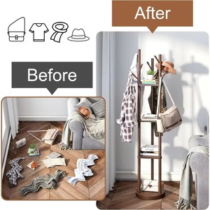 Manufacturer price: <b>Wooden</b> 9-<b>hook</b> 3-stand tree-shaped <b>coat</b> rack, rotating bamboo <b>coat</b> rack bracket - Product Image 5