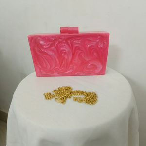 <b>Pink</b> Resin Clutch Bag Square Shape Fashion Style Mixed Colors Pattern With Gold Chain from RR Enterprises - Product Image 1