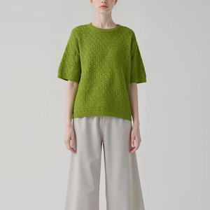 Maglione Pullover da <span class=keywords><strong>Donna</strong></span> a Mezza Manica con Design Traforato di Alta Qualità, Lavorazione a <span class=keywords><strong>Maglia</strong></span> Piatta e Rete - Product Image 1