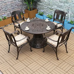 2020 새로운 식탁 안뜰 정원 뒤뜰 화재 구덩이 야외 캐스트 알루미늄 정원 5pcs 테이블과 의자 세트 카페 및 res