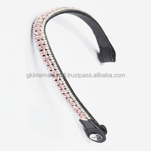 Luxe 3 rangées rose clair et cristaux clairs strass bling chaîne forme de vague noir premium cuir cheval front bande en plein cob - Product Image 1