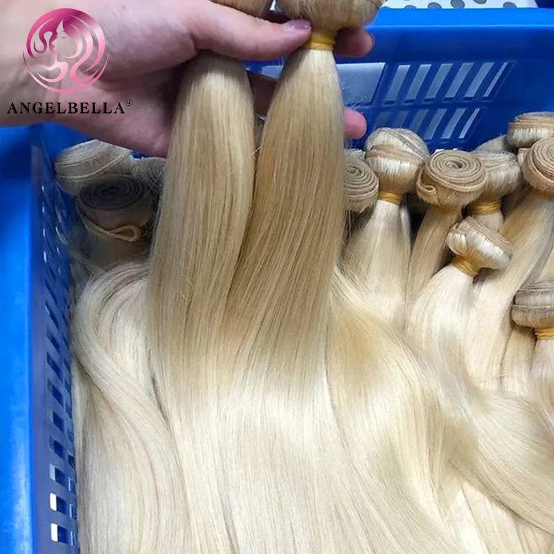 AngelBella bundel rambut pirang 613 mentah murah bundel lurus mentah India belum diproses 26 inci bundel rambut Virgin