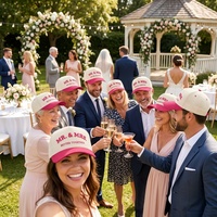Gorra de Béisbol Personalizada con Bordado en Relieve, de 5 Paneles, para Novios, con la Frase 'Better Together', de Algodón, Dos Tonos, Crema y Rosa, con Cierre a Presión, al por Mayor