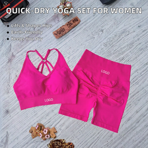 Conjunto Deportivo de 2 Piezas para Mujer, de Secado Rápido, Transpirable, Ecológico, con Cintura Alta Elástica, Shorts de Yoga, Sin Costuras, Levanta Glúteos - Product Image 2
