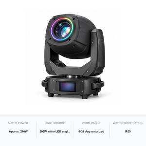 ไฟไฮบริดแบบเคลื่อนย้ายได้ 200W LED Beam Spot Wash 3-in-1 พร้อมวงแหวน Halo ซูม โกโบส ปริซึม - Product Image 5