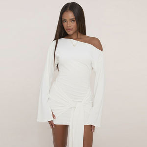 Robe courte trapèze décontractée unie à manches évasées plissées, taille haute, infroissable, respirante, écologique, en Spandex/Polyester - Product Image 3