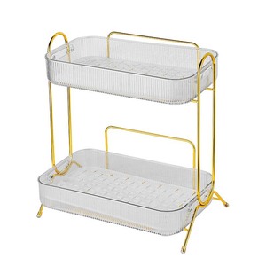 Étagère de rangement cosmétique en acrylique à 2 niveaux, organisateur de maquillage de bureau, support de vanité de salle de bain résistant à l'humidité, écologique - Product Image 3