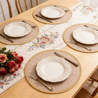 Set de table rond en tissu avec bordure dorée, en polyester et toile de jute, pour la maison, les mariages et les fêtes