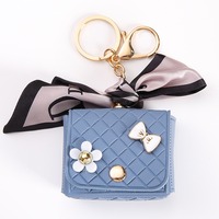 Mini porte-clés décoratif en soie, sac de rangement en cuir PU, pendentif de sac floral rose et noir