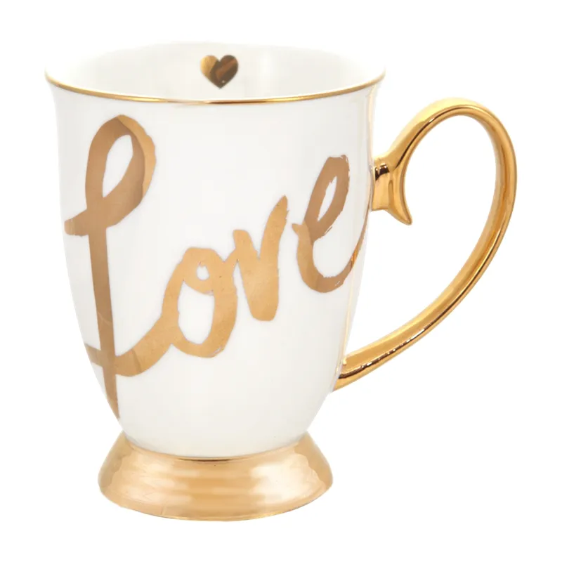 Hot Sell Porcelain Coffee Cup Ceramic Mugs With Gold Handle