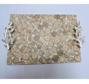 Bandeja de Madera de Diseño Moderno y Único para Decoración del Hogar, con Asas de Acero, Nueva Bandeja de Servicio y Almacenamiento de Madera de Acacia - Product Image 3