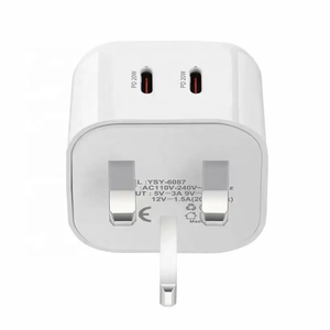 UK <strong>Plug</strong> 40w Fast Charging PD <strong>Type</strong> <strong>c</strong> <strong>Adapter</strong> 3pin Socket Dual Usb <strong>C</strong> Wall Charger Power <strong>Adapter</strong> with Retail Box - Product Image 3