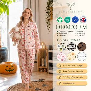 Women Organic Cotton Button Front Mommy <strong>Me</strong> Two Piece Set Baby Girls &amp; Boys Pink Print Halloween Family Photo <strong>Outfit</strong> ODM OEKO-TEX - Product Image 1