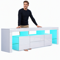 Meuble TV LED en bois, design moderne et luxueux, console minimaliste pour salon avec vitrine et éclairage LED