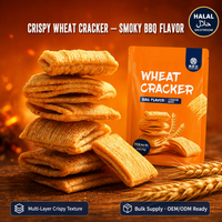 Vente en gros de chips croustillantes aux céréales, saveur BBQ Halal, en forme de craquelins de blé, fournisseur d'usine OEM ODM
