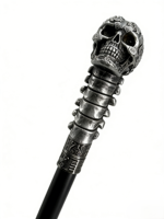 Canne de marche vintage gothique sculptée pour gentleman, avec poignée en résine tête de mort mexicaine argentée antique