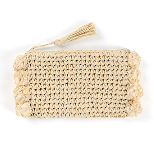 Bolso de Playa de Mimbre de Paja de Papel Tejido a Mano, Bolso de Mano Cosmético para Mujer, Bolsa de Mano Tipo Sobre de Ratán con Pompones - Product Image 2