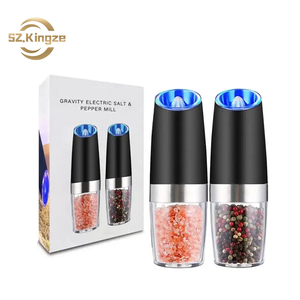 Moulin à poivre électrique Kingze en métal à gravité, rechargeable par USB, ensemble moulin à <span class=keywords><strong>sel</strong></span> et poivre noir avec lumière bleue pour <span class=keywords><strong>restaurant</strong></span> - Product Image 1