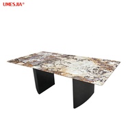 Table à manger moderne en marbre de style italien, base rectangulaire en acier inoxydable, table à manger en marbre naturel