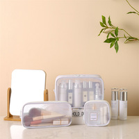 Trousse de Toilette Portable Pliable en Polyester Maille Beige avec Fermeture Éclair, Grande Taille pour Bouteilles, Logo Personnalisé, Kit de Voyage Transparent
