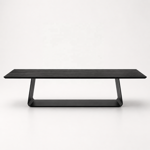 Table à manger moderne en bois de manguier noir VANTOR avec base en métal architecturale, design ovale pour intérieurs de luxe - Product Image 3