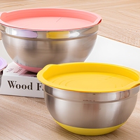 Ensemble de saladiers en acier inoxydable de style américain avec base en silicone, design moderne et minimaliste, cadeau d'affaires, bols avec couvercles emboîtables
