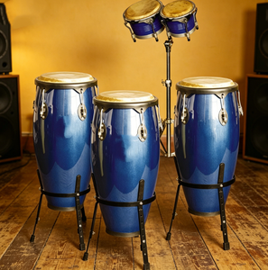 Venta al por Mayor de Fábrica: Exquisito Juego de Congas y Bongos Azules con Borde Negro - Product Image 1