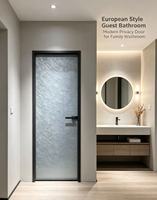 Porte battante de villa ultra-mince en alliage d'aluminium noir mat avec cadre texturé et verre trempé pour intérieur, étanche, pour toilettes
