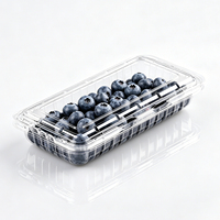 Contenant à clapet transparent en PET recyclable pour myrtilles 125g/175g/250g, avec couvercle articulé, qualité alimentaire, boîte d'emballage jetable pour fruits, à nervures
