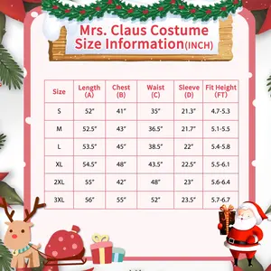 क्रिसमस कॉस्प्ले पार्टी के लिए 5 पीस मिसेज क्लॉज़ कॉस्टयूम सेट वयस्क सांता पोशाक में ड्रेस सहायक उपकरण पॉलिएस्टर शामिल हैं