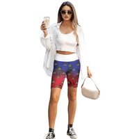 Shorts taille haute élastiques pour femmes, motif géométrique palmier symbole d'Haïti, pour activités de plein air, randonnée, camping, fitness, entraînement et cyclisme