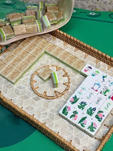 4-Layer Acrylic American Mahjong Tiles with Inner Bamboo Grain Print Real Shots <b>Folding</b> Metal Legs Clear Carry Case Ready Ship - Product Image 3