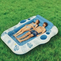 Matelas flottant gonflable en PVC avec pulvérisateur d'eau, porte-gobelet intégré et plateau de rangement pour aliments - Grand matelas flottant extra large pour 2 personnes (enfants et adultes)