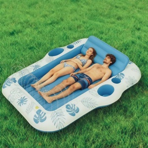 Inflatable Water Spray <b>Sunbed</b> with Built-in Cup Holder & Food Storage Tray -2-Person Extra Large Floating Mattress for Poolside - Product Image 2