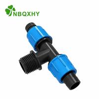 Colección de Conexiones en T con Tuerca de Seguridad, 5 Piezas, Opciones de Derivación Lateral, Rosca Macho / Conector de Púas / Válvula de Palanca / Válvula de Perilla, 16mm PE para Riego