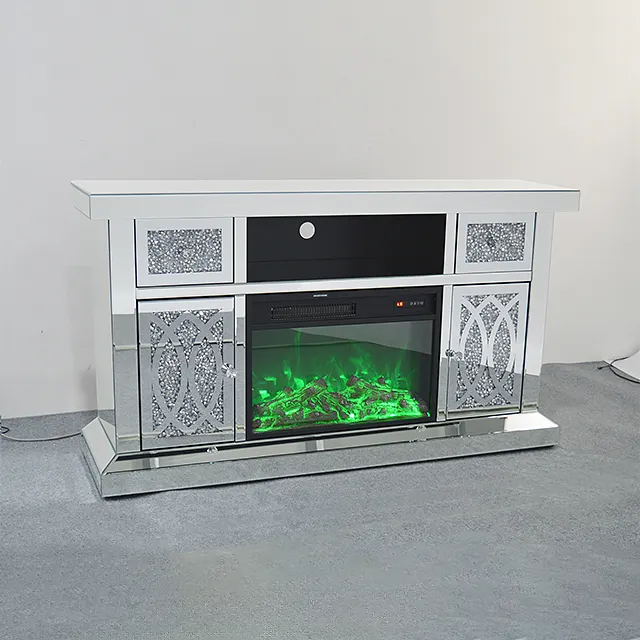 Gabinete de chimenea eléctrico interior de diamante elegante y de alta gama Gabinetes de TV fuertes de ahorro de energía con inventario de chimenea