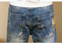 Jeans en denim foncé délavé pour homme, écologiques, respirants, taille mi-haute, style streetwear de luxe, pantalon fuselé grande taille, design avec patchs