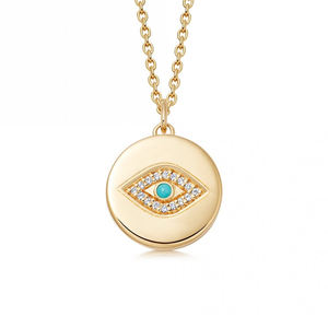 Collar Abierto Gemnel Fashion de Plata 925 y Oro 18k con Colgante Ojo Biográfico, Zirconia y Turquesa - Product Image 1