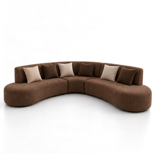 Juego de Sofás Curvos Sudut Luna Marrón, Estilo Moderno y Minimalista, Tela Premium Ecológica, Muebles para Sala de Estar y Apartamento, para Uso en Hoteles - Product Image 1