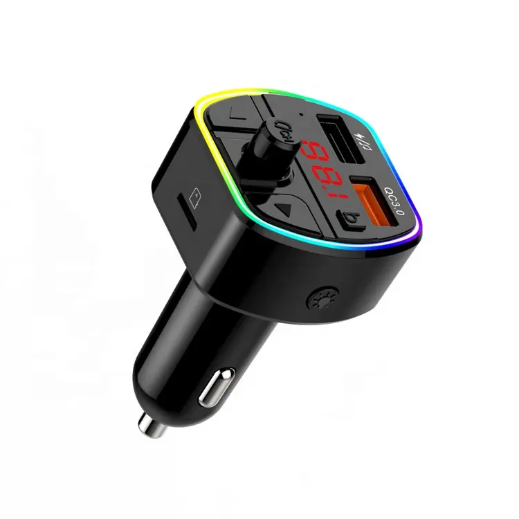 Kit de manos libres inalámbrico para coche, transmisor de fm con bluetooth, con retroiluminación RGB, QC3.0 y DC5V 2.4A