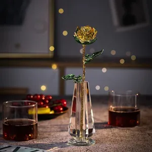 Crystal Glass Rose Flower Figurines Craft Wedding Valentine's Day Favors And Gifts Souvenir Table Decoration Rose Flower