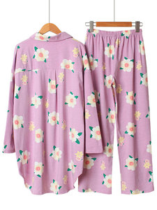 Pijama de algodón de otoño para mujer, conjunto de pijama de dos piezas, de manga larga, para dormir - Product Image 2