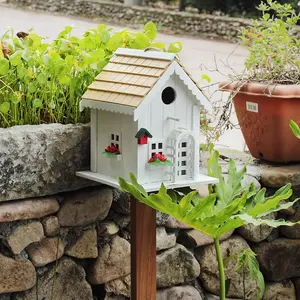 Projeto Esschert 3 tamanho, telhado de palha jardim pendurado pássaro casa ao ar livre gaiolas decorativas de madeira alimentador de madeira para