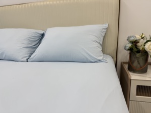 Parure de draps 3 pièces <span class=keywords><strong>Queen</strong></span> OEM/ODM douce et respirante 300TC en <span class=keywords><strong>nylon</strong></span>/spandex rafraîchissante avec propriétés antibactériennes pour les personnes ayant chaud la nuit - Product Image 4