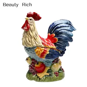 Keramik Dekorative Rooster Statue 12 "Hoch Painted Standing Hahn auf Obst Küche Cookie Jar